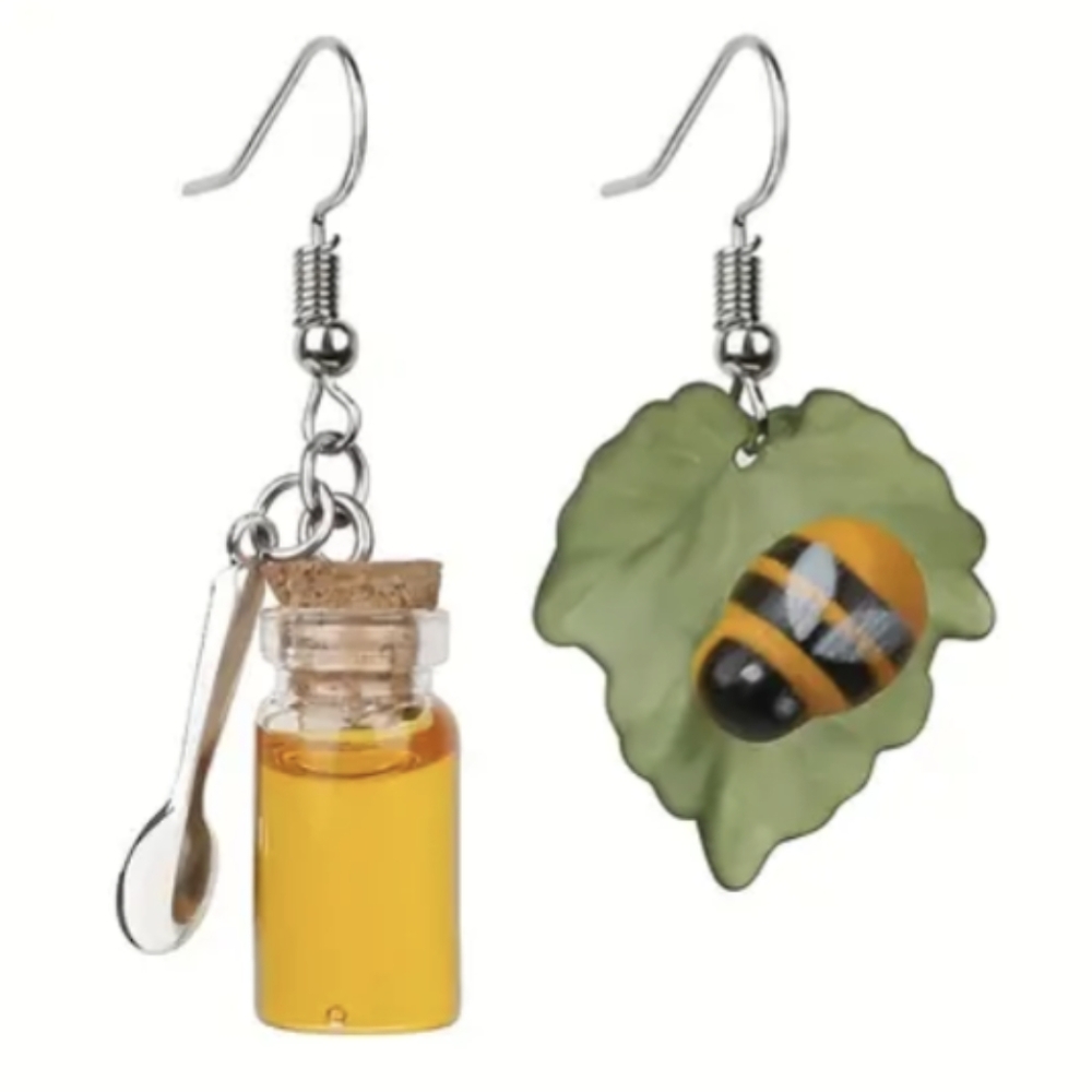 Earrings--Bee & Honey Asymmetrical Danglies